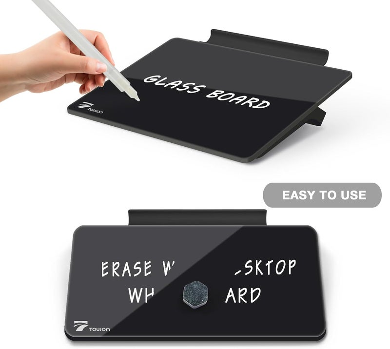 TOWON Small Glass Dry Erase Board, Desk White Board with Standing, Mini Whiteboard Easel Pad Set, Stenography Artifact for Office, Home and School Supplies, 8x6 Inches, Black - Image 3